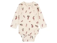 langærmet body fra Petit Piao med print af røde ribs PP201 berry